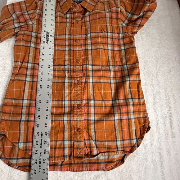 REI Co-Op Womens Orange Plaid Button-Up Shirt Small Cotton Long Sleeve Pockets - Picture 6 of 6